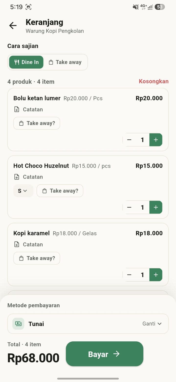 Dine in atau bawa pulang