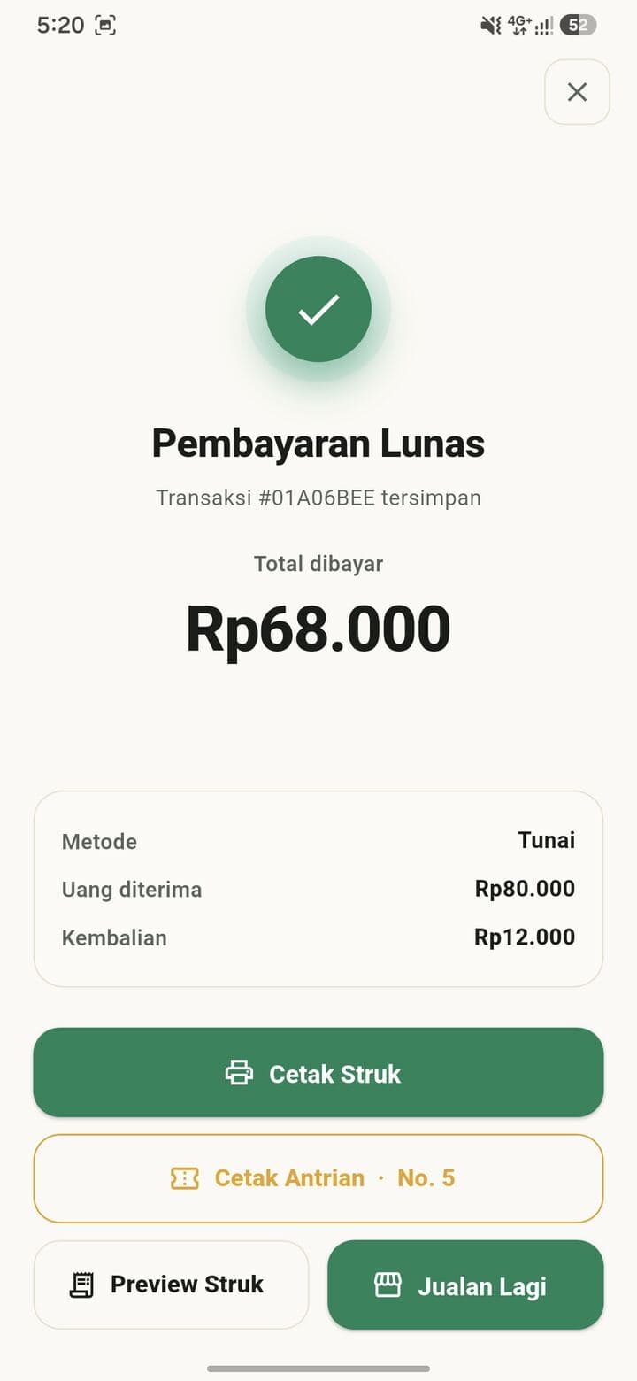 Lunas, transaksi tersimpan